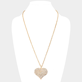 Crystal Pave Heart Pendant Long Necklace