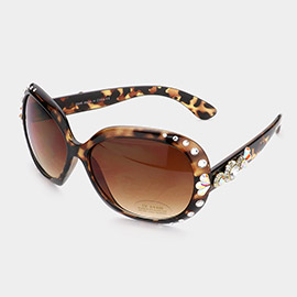 Oversized Petal Crystal Tortoise Sunglasses