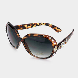 Oversized Petal Crystal Tortoise Sunglasses