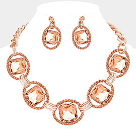 Pave Trim Glass Crystal Link Necklace
