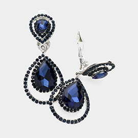 Pave trim glass crystal teardrop clip on earrings