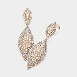 Marquise Rhinestone Pearl Embellished Clip on Earrings