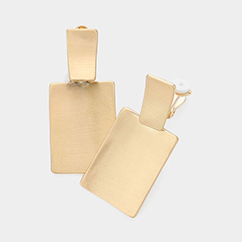 Double Rectangle Brushed Metal Clip on Earrings