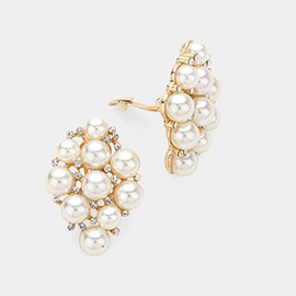 Crystal Rhinestone Pearl Cluster Clip On Earrings