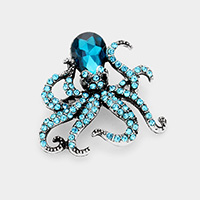 Crystal Teardrop Detail Octopus Pin Brooch