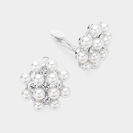 Pearl Clustered Crystal Pearl Clip On Earrings
