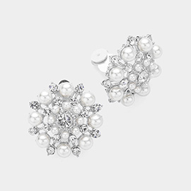 Crystal Clustered Pearl Clip On Earrings