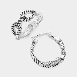 Metal Knot Textured Hoop Clip on Earrings