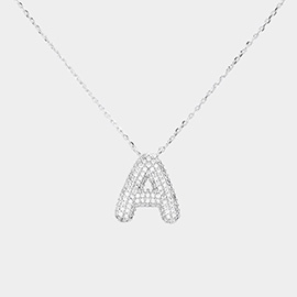 -A- White Gold Dipped CZ Monogram Pendant Necklace