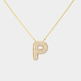 -P- Gold Dipped CZ Monogram Pendant Necklace