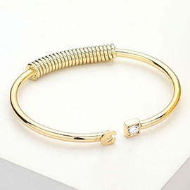 -C- Monogram Brass Metal Round Stone Tip Cuff Bracelet