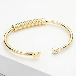 -W- Monogram Brass Metal Round Stone Tip Cuff Bracelet