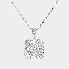 -H- Rhinestone Monogram Pendant Brass Chain Necklace