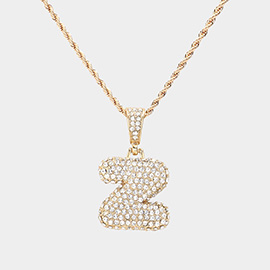 -Z- Rhinestone Monogram Pendant Brass Chain Necklace