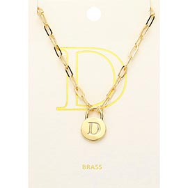 -D- Brass Metal Monogram Lock Pendant Necklace