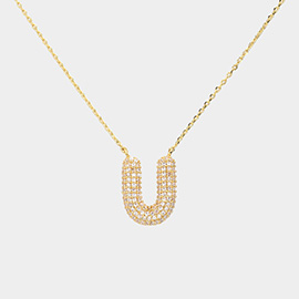 -U- Gold Dipped CZ Monogram Pendant Necklace