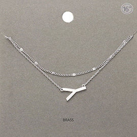 -Y- Monogram Brass Metal Necklace