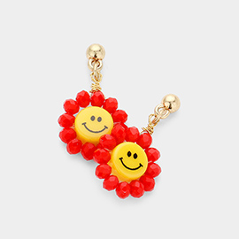 Smile Centered Flower Dangle Earrings