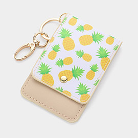 Pineapple Printed Faux Leather Keychain / Card Holder Wallet