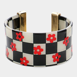 Flower Patterned Striped Resin Cuff Bracelet