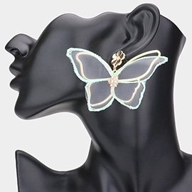 Mesh Open Metal Butterfly Layered Dangle Earrings