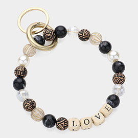 LOVE Message Accented Pearl Beaded Keychain / Bracelet
