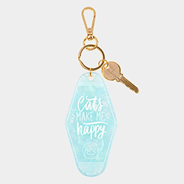 Cats MAKE ME happy Message Celluloid Acetate Keychain
