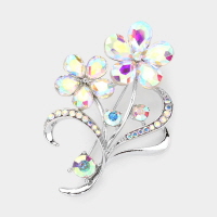 Glass Crystal Stone Flower Embellished Brooch