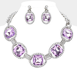 Pave Trim Glass Crystal Link Necklace