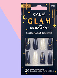 24PCS - Glam Couture Medium Coffin Dark Blue Glitter Press on Nail Set