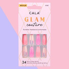 24PCS - Glam Couture Medium Coffin Pink Glitter Press on Nail Set
