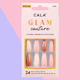 24PCS - Glam Couture Medium Coffin Blush Marble Press on Nail Set