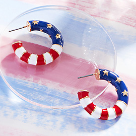 American USA Flag Enamel Hoop Earrings