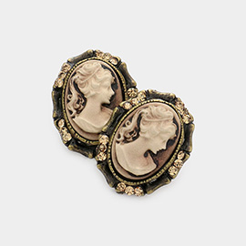 Stone Embellished Cameo Stud Earrings