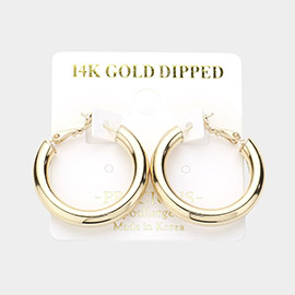 14K Gold Dipped 1.25 Inch Metal Hoop Pin Catch Earrings