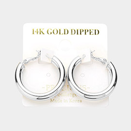 14K White Gold Dipped 1.25 Inch Metal Hoop Pin Catch Earrings
