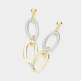 Two Tone Metal Ring Link Earrings