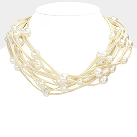Pearl Faux Suede Multi Layered Necklace