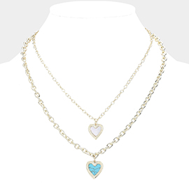 Mother of Pearl Turquoise Heart Charm Layered Necklace