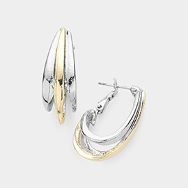 14K Gold Plated Two Tone Abstract Metal Hoop Earrings