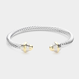 Two Tone Textured Cable Metal Cuff Bracelet
