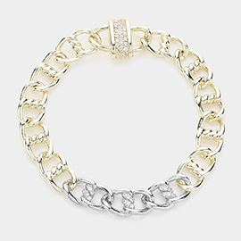 14K Gold Plated CZ Stone Paved Chain Magnetic Bracelet