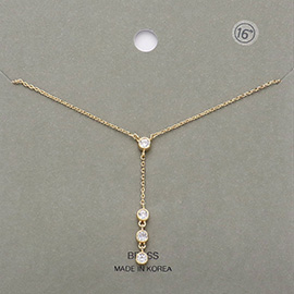 Stone Bezel Pointed Brass Meatal Y Necklace
