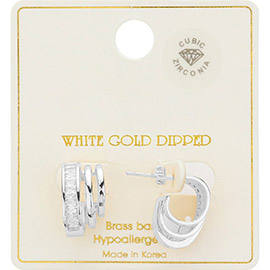 White Gold Dipped CZ Stone Embellished Trio Mini Hoop Earrings
