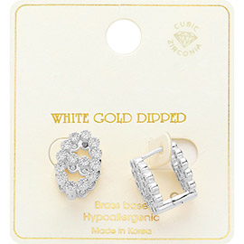 White Gold Dipped CZ Stone Paved Bling Farandole Huggie Earrings