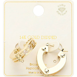 14K Gold Dipped Trio Layer Heart Pin Catch Earrings