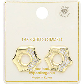 14K Gold Dipped CZ Paved Octagon Stud Earrings
