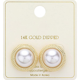 14K Gold Dipped Pearl Button Stud Earrings