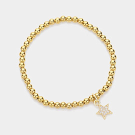 Stone Paved Star Charm Stainless Steel Bubble Stretch Bracelet