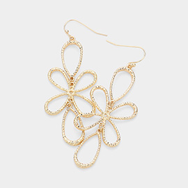 Textured Metal Wire Flower Dangle Earrings